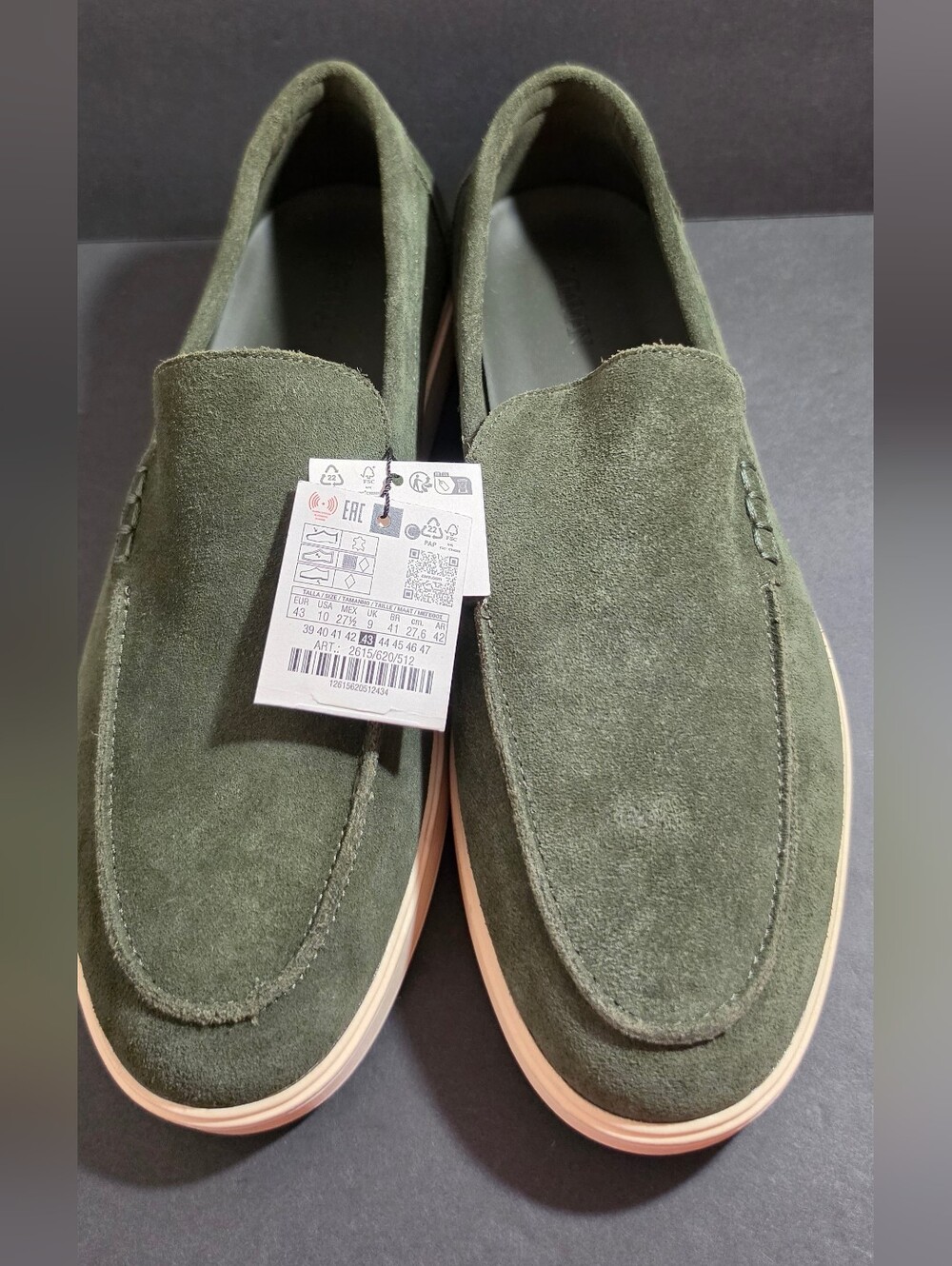 Zara Dark Olive Suede Slip-On Loafers